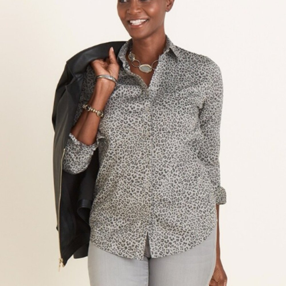 Chico's No-Iron Coolmax All Seasons Cheetah-Print Classic Shirt